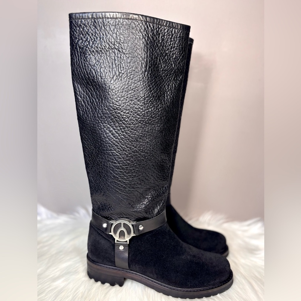 WISHBONE Leather & Suede Moto Boots - Picture 1 of 10